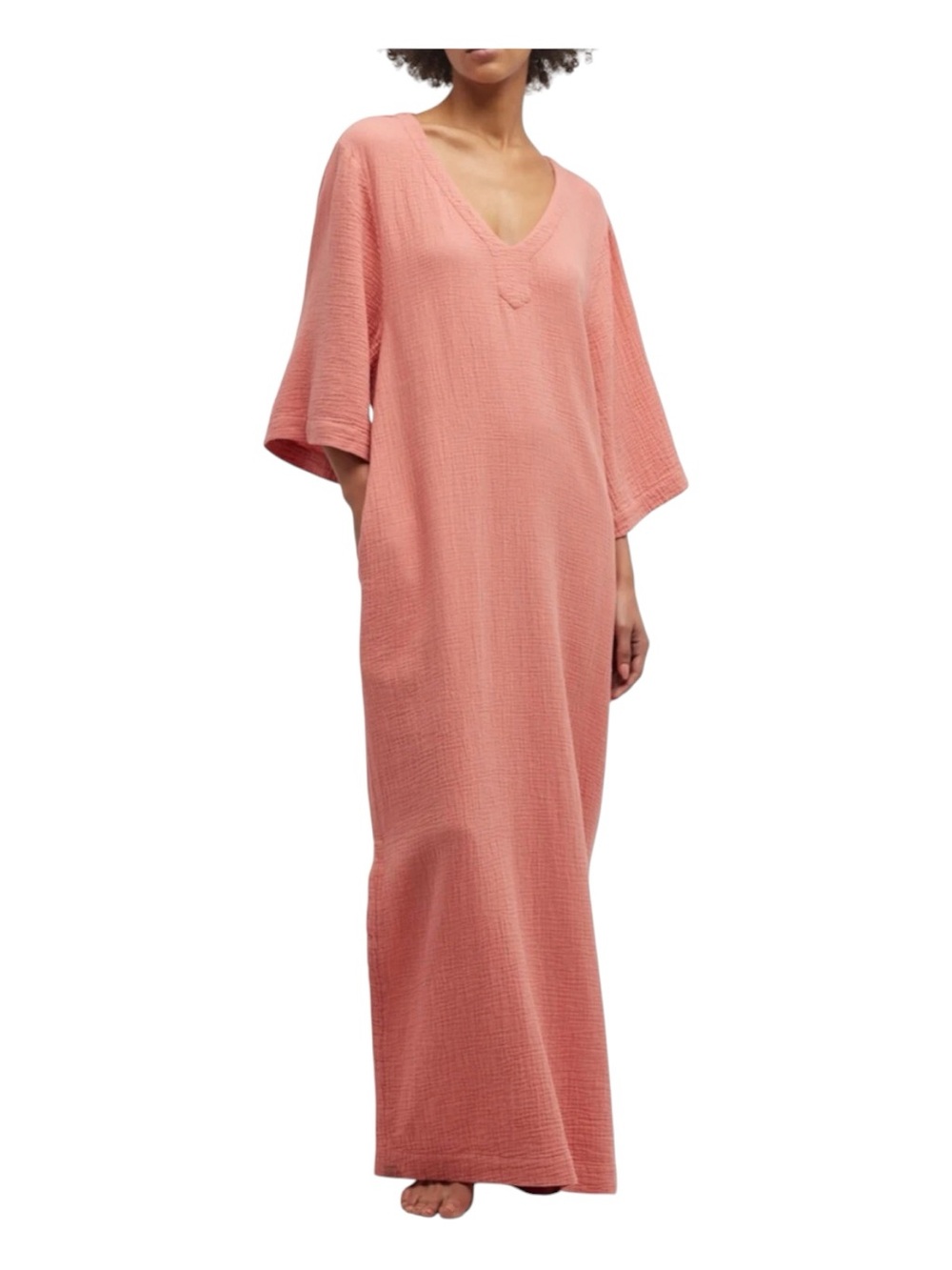 Barefoot Dreams Malibu Sun Soaked Cotton Caftan Dress S Coral NWOT